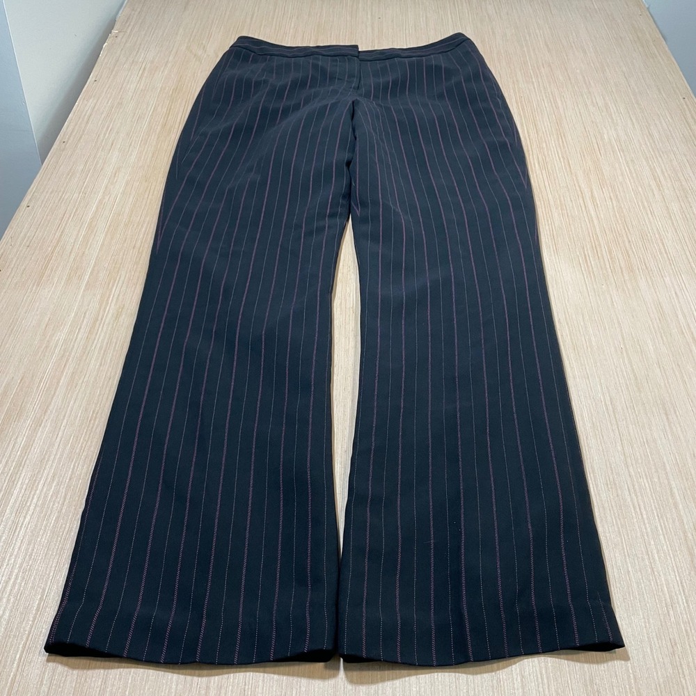 B. Moss Company Dress Pants Women Black Pink Pinstripe Wide Leg Size 10